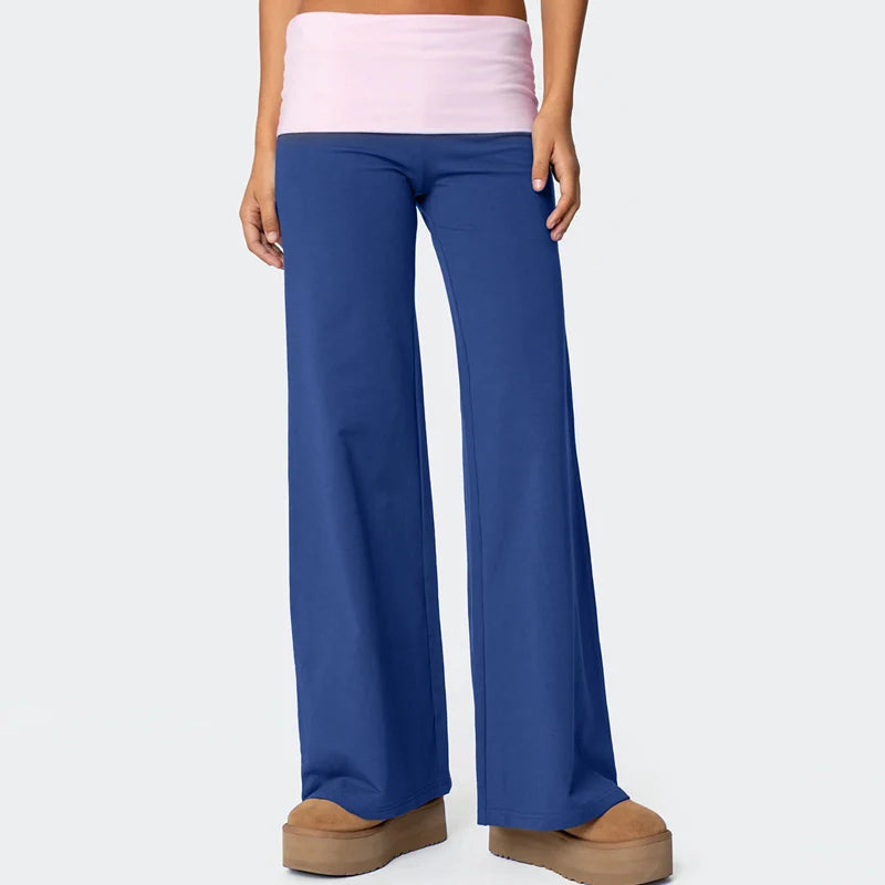 Casual Wide Leg Sweatpants for Women Fold Over Low Rise Flare Yoga Lounge Pants Back to School Clothes for Teen Girls Outfits