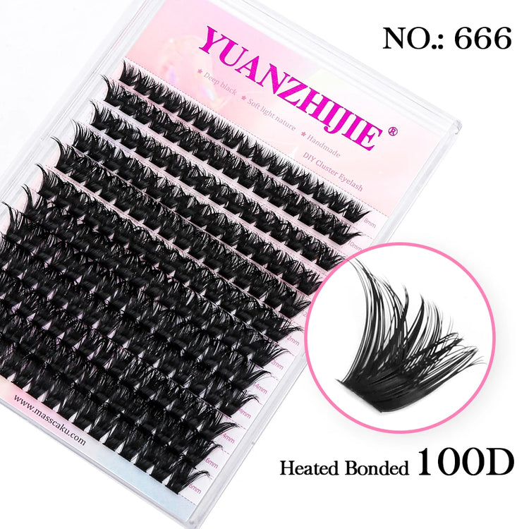 YUANZHIJIE DIY Cluster Eyelash Extension 12lines Dovetail Segmented Lashes Natural Lighter Bundle Makeup Supplies