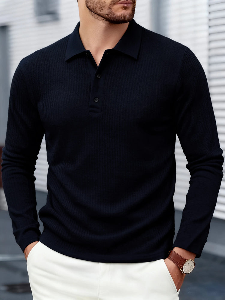 Men's Long Sleeved Collar Casual Breathable Comfortable Polo Shirt Solid Color High-Quality T-shirt For Work Business Leisure