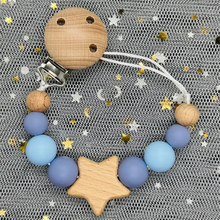 Personalized Baby Pacifier Clip Custom Name Silicone Bead Nipple Dummy Clips Engraved Infant Wooden Pacifier Holder Newborn Gift