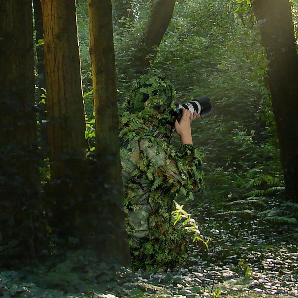 Adult Spring and Autumn Camo Bionic Leaves Camouflage Suit Hunting Ghillie Suit Woodland Camouflage Bird Watch Photography Suit