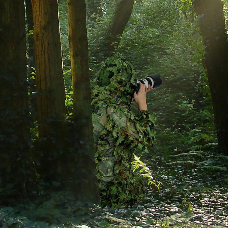 Adult Spring and Autumn Camo Bionic Leaves Camouflage Suit Hunting Ghillie Suit Woodland Camouflage Bird Watch Photography Suit