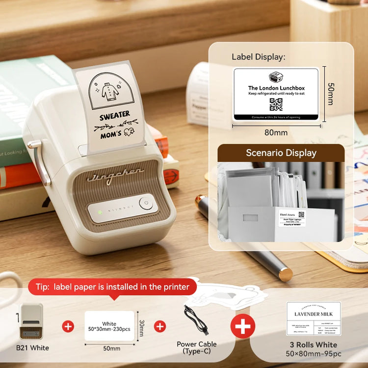 NIIMBOT B21/B1 Portable Thermal Printer 1500mAh Wireless Sticker Printer With Self-adhesive Labels For Barcode Clothing Jewelry