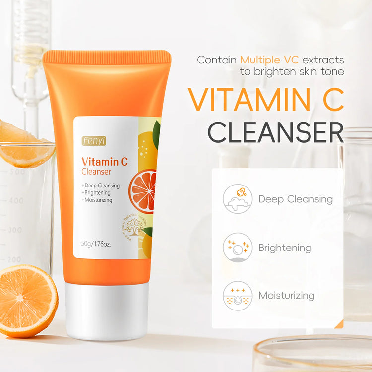 Vitamin C Facial Cleanser Deep Cleansing Moisturizing Blackhead Removal Gentle Foam Hydrating Non-Drying Face Wash Cleanser