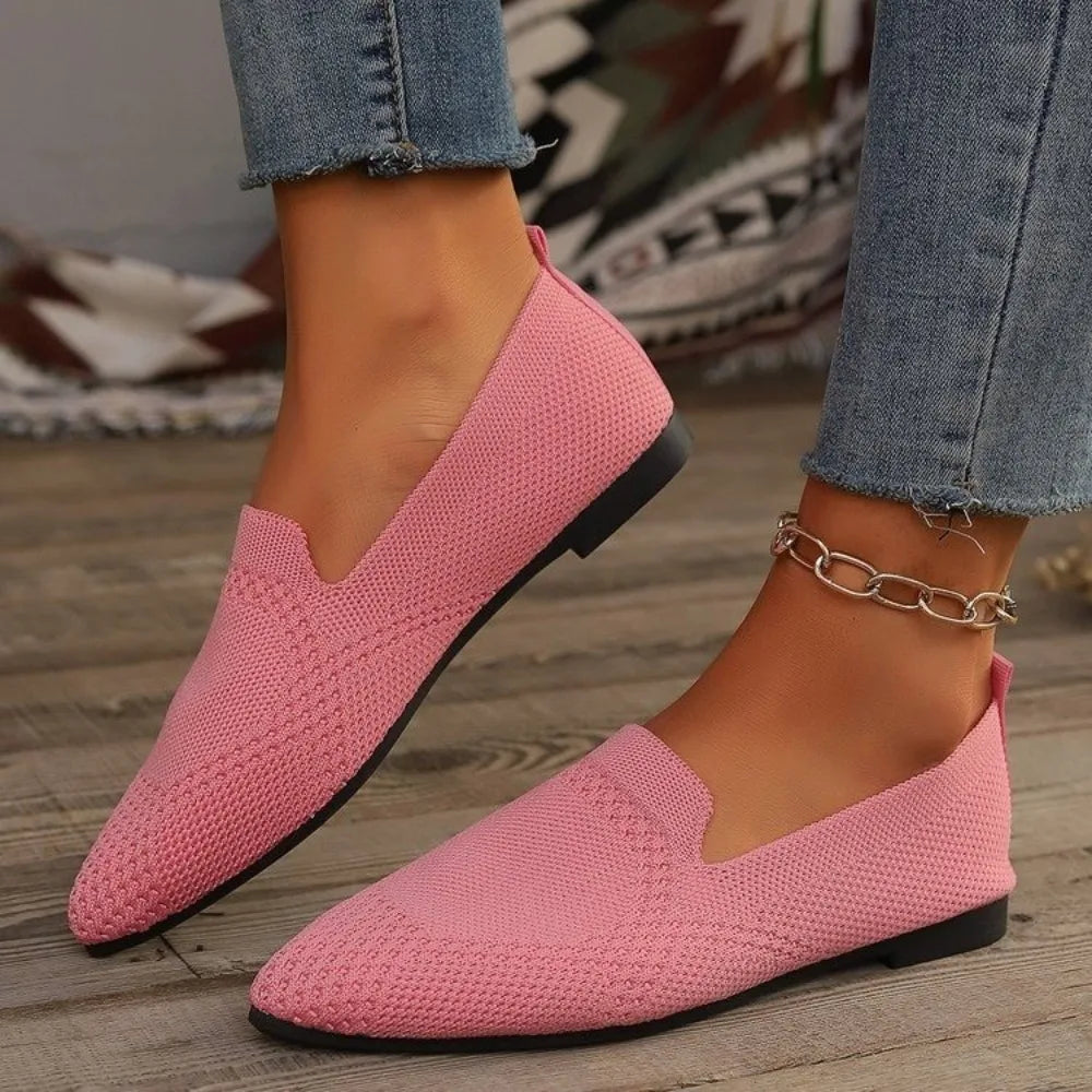 Autumn New Outwear Solid Color Oversized Shallow Cut Shoes Women's Knitted Comfort Flat Shoes Women