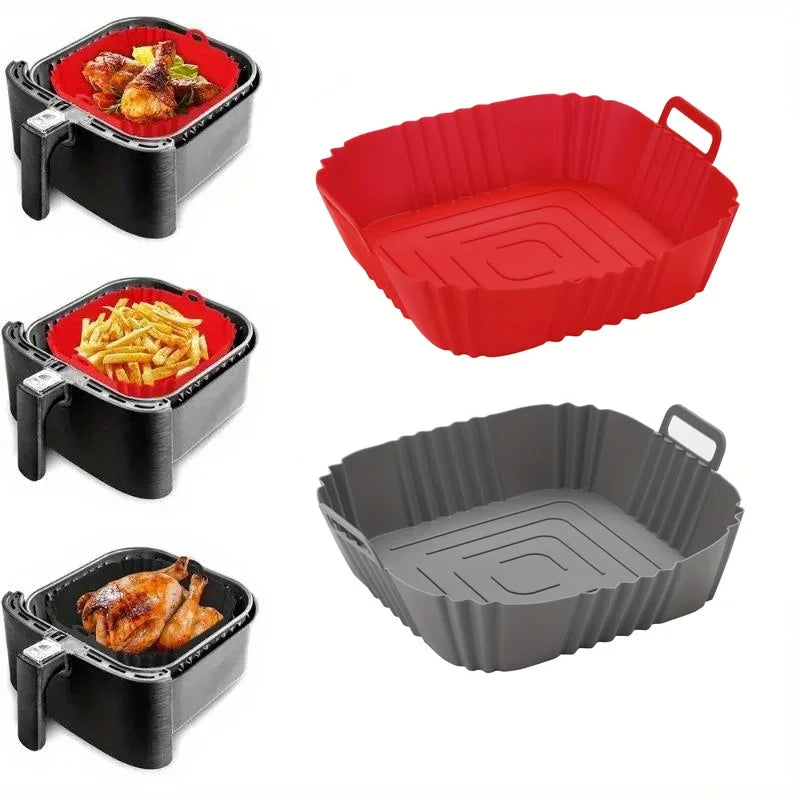 1pc of 22cm Silicone Air Fryer Oven baking Plate Pizza Fried Chicken Silicone Basket Reusable Air Fryer Liner Accessory
