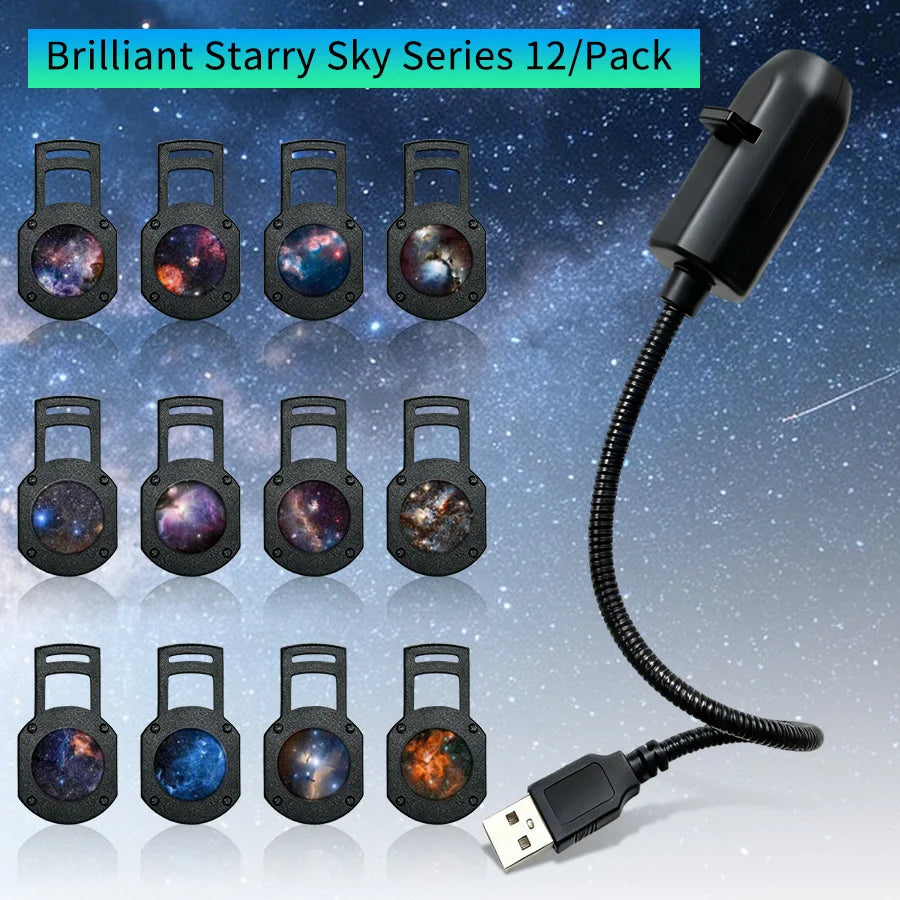 Galaxy Projector USB Star Planet Slides 360 Adjustable Gooseneck Night Light Car Bedroom Ceiling Astronaut Decoration Home Decor