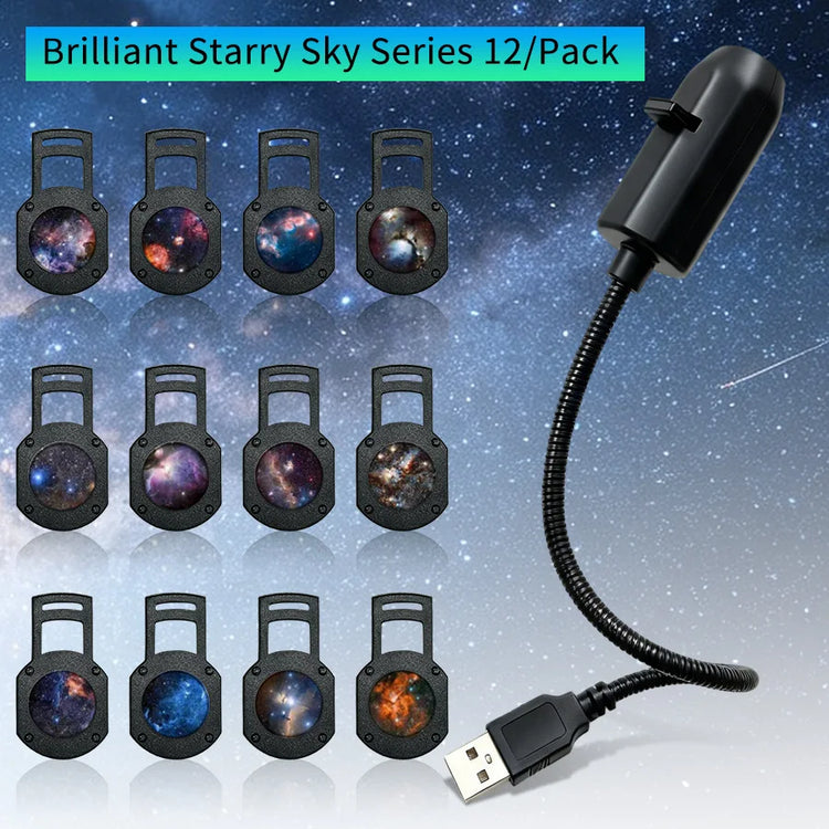 Galaxy Projector USB Star Planet Slides 360 Adjustable Gooseneck Night Light Car Bedroom Ceiling Astronaut Decoration Home Decor