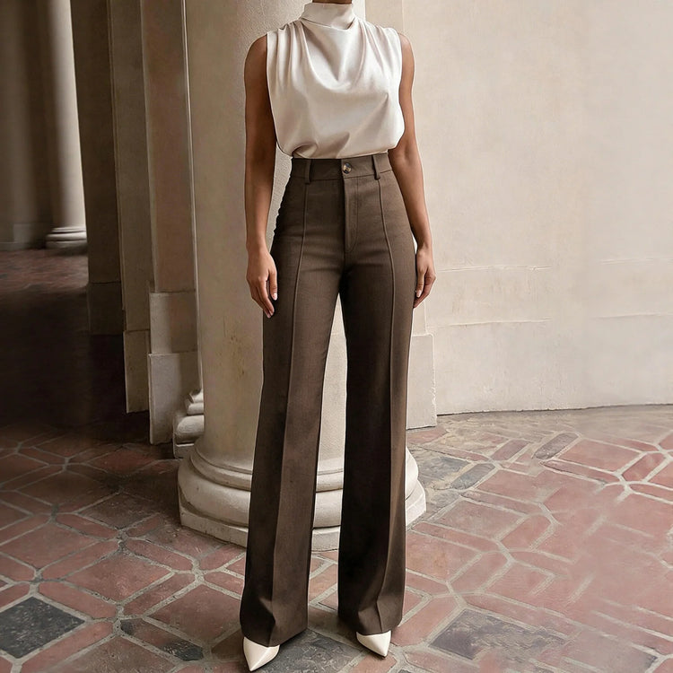Women's High-waist Elegant Wide-leg Pants Solid Color Suit Pants Business Office Formal Pants