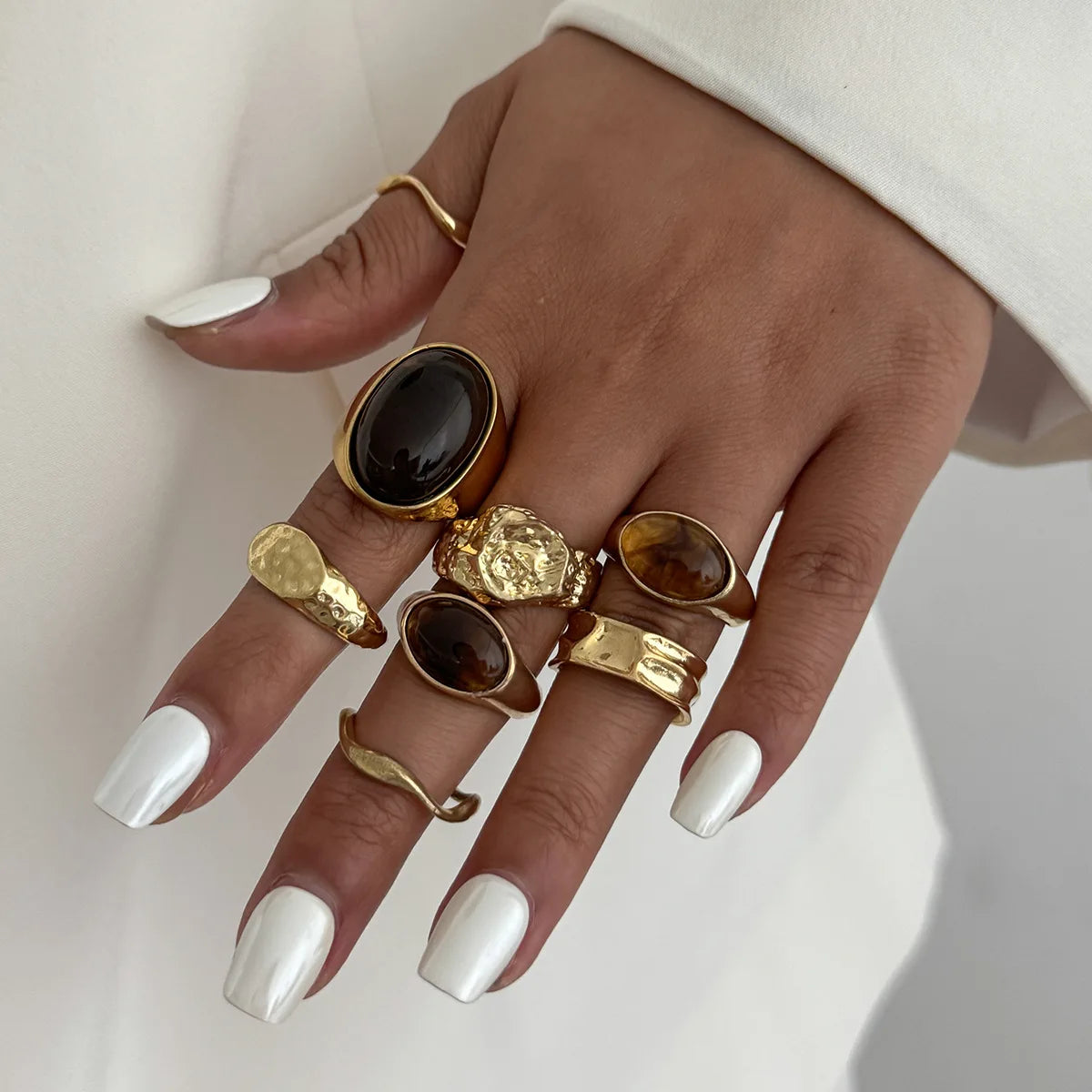 15PCS/Set Cool Oversized Smooth Abstract Lava Line Ring Set Women's Trendy Geometric Stacking Finger Ring Accessories