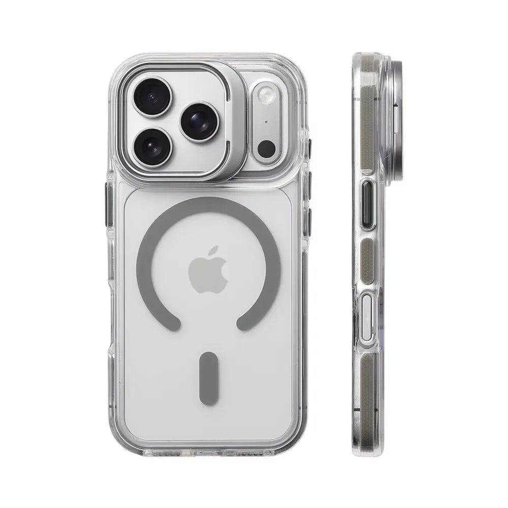 Luxury Magnetic Shockproof Clear Bumper Case for iPhone 17 18 Pro Max 16 15 14 13 12 Plus For Magsafe Lens Protect Stand Cover
