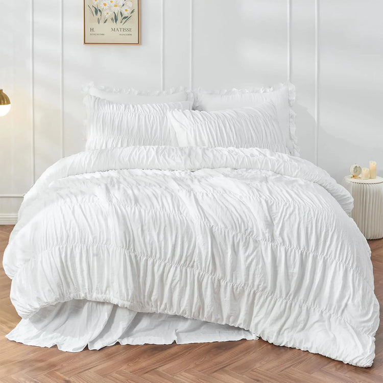 Ruched Black Duvet Cover Soft and Luxury Twin Queen King Comforter Cover Boho Shabby Chic Bedding Set - Fluffy 2/3 Piece Set