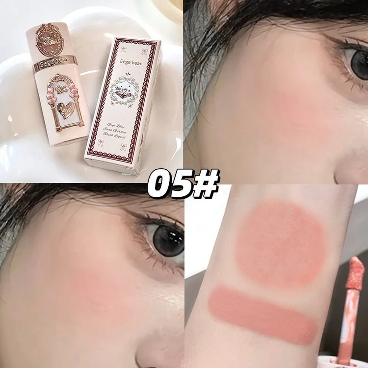 Gege Bear Strawberry Cupid Pink Pop Set Velvet Matte Lip Cream Pressed Powder Liquid Blush Set Long Lasting Lightweight Makeu