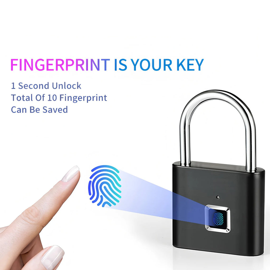 Smart Fingerprint Padlock Waterproof Fingerprint Keyless Door Lock Type C Rechargeable Security Padlock for House
