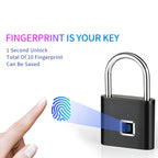 Smart Fingerprint Padlock Waterproof Fingerprint Keyless Door Lock Type C Rechargeable Security Padlock for House