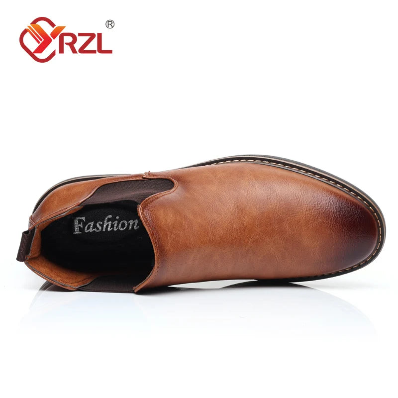 YRZL 39~47 Men Chelsea Boots Brand Retro Comfortable PU Leather Ankle Boots Men 2025 Fashion Black Brown Mens Boots