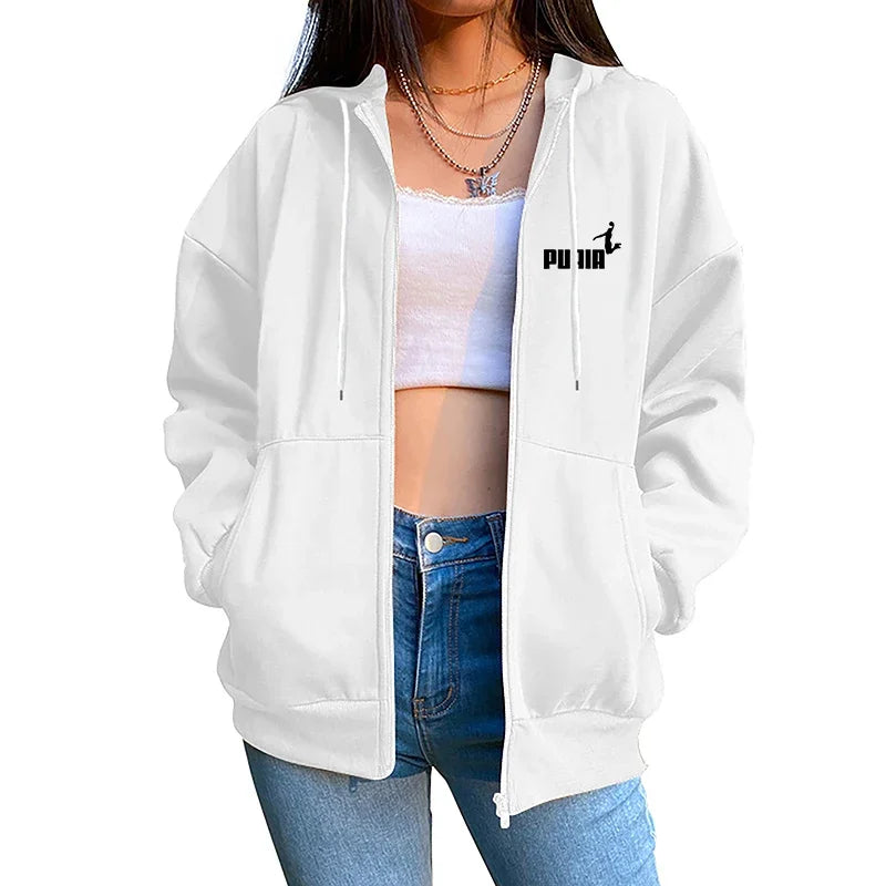 New in Women Tracksuit Trend Printing Hooded Sweatshirts Pants 2Pcs Set Casual Zipper Overcoat Suit Daily Clothing Autumn Winter