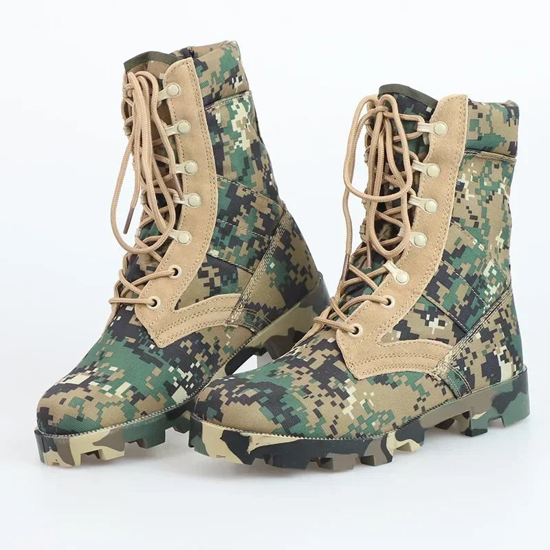 Lace Up Waterproof Outdoor Shoes Breathable Canvas Camouflage Tactical Combat Desert Ankle Boots Men Boots