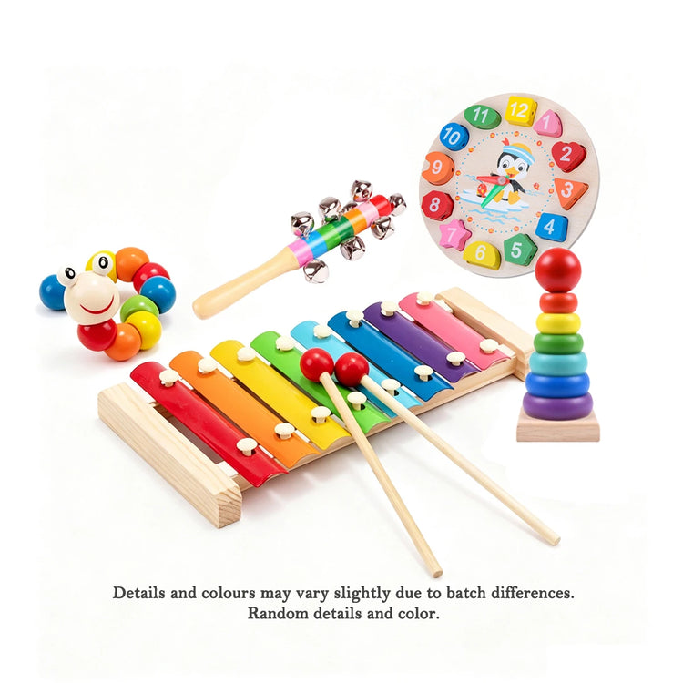 Wooden Montessori Toy Set,Educational Toys with Clock Puzzle,Early Learning Sensory Developmental Gift for Toddler Boys Girls