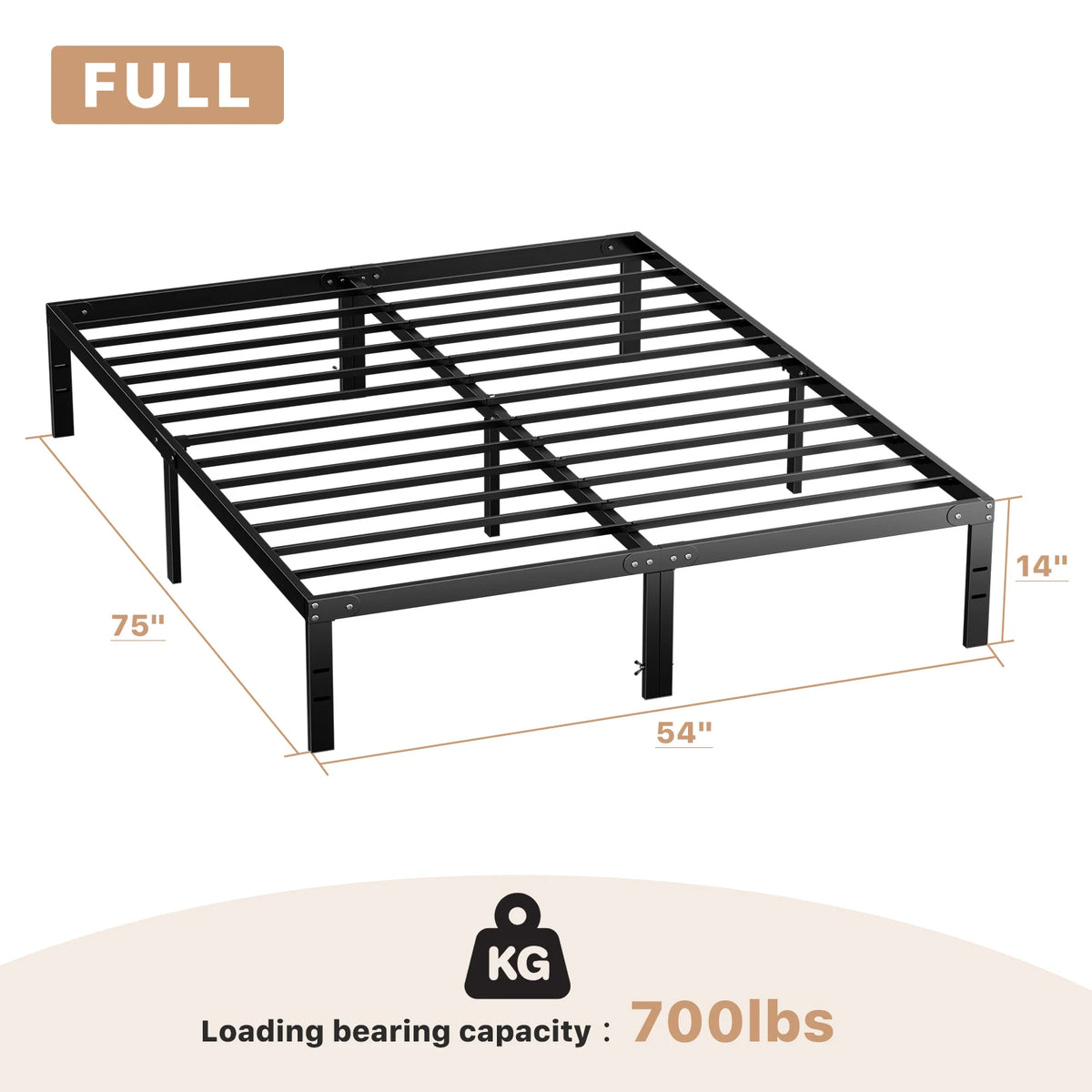 JHK Basic Twin Full Queen King Size Bed Frame Metal Platform Bedroom Frames with Storage Space Sturdy Steel Slat Support 350LBS
