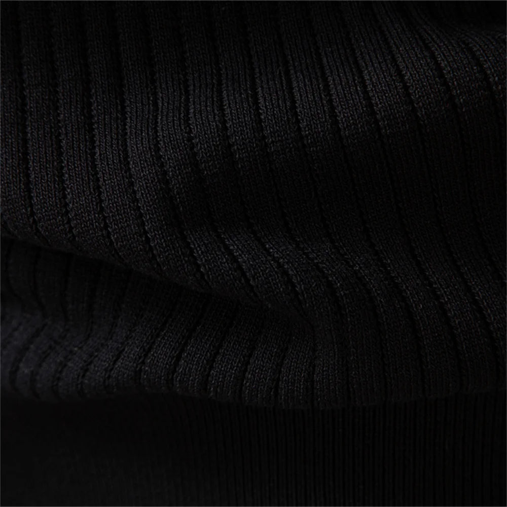 AIOPESON Button Placket Polo Shirt Men Ribbed Stripe Long Sleeve Contemporary Fit Minimalist Autumn Winter Premium Business Top