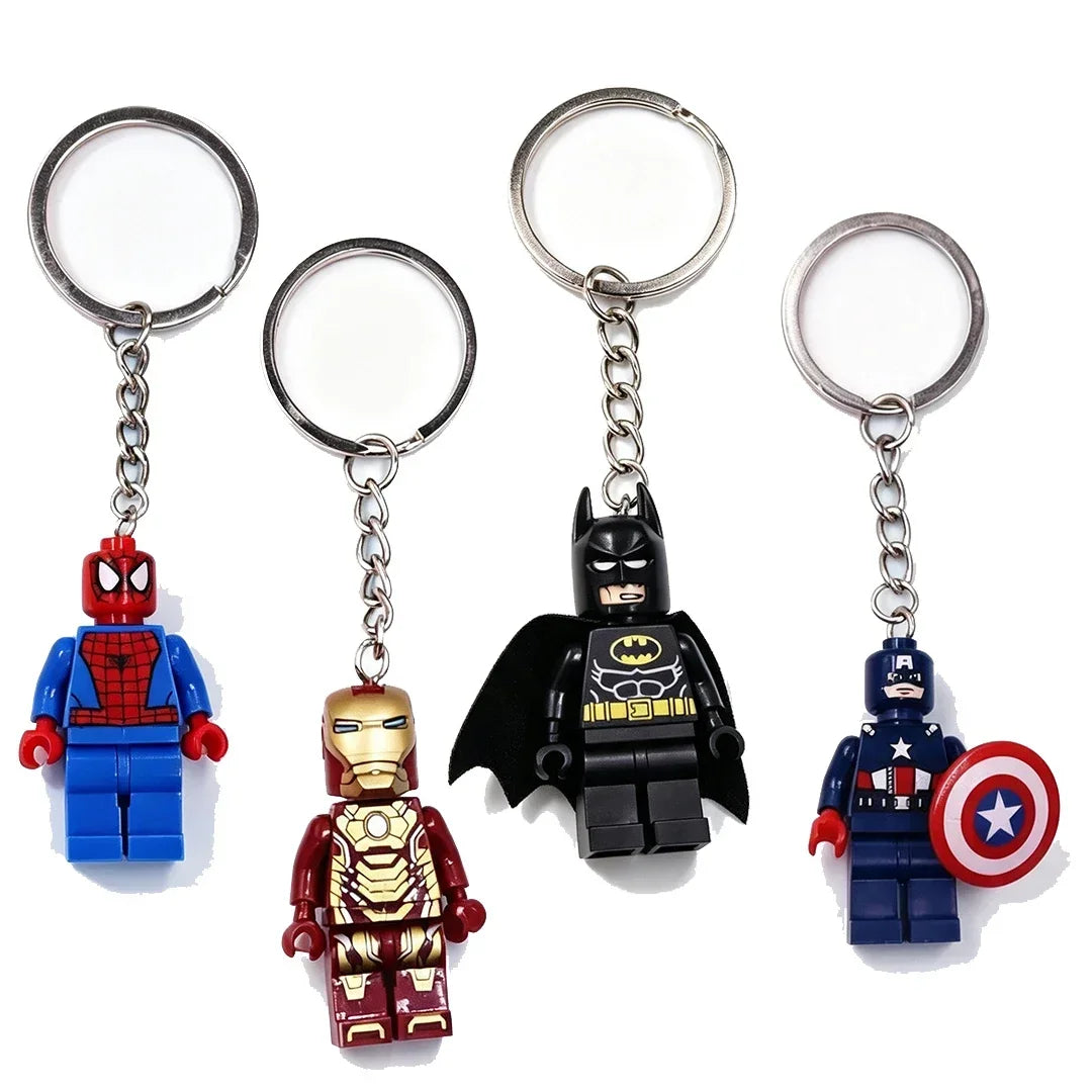 Kawaii  Building Block Minifigure Keychain,Iron Man Spider-Man Superman Key Ring,Backpack Pendant,Birthday Gift