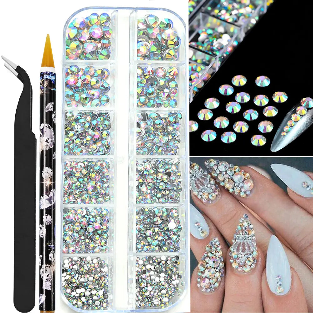 12grids Half Round Pearls Beads 3D Nail Charms 1.5/2/2.5/3/4/5mm White Flatback Pearls Nail Jewelry Nail Craft Pearl Rhinestones