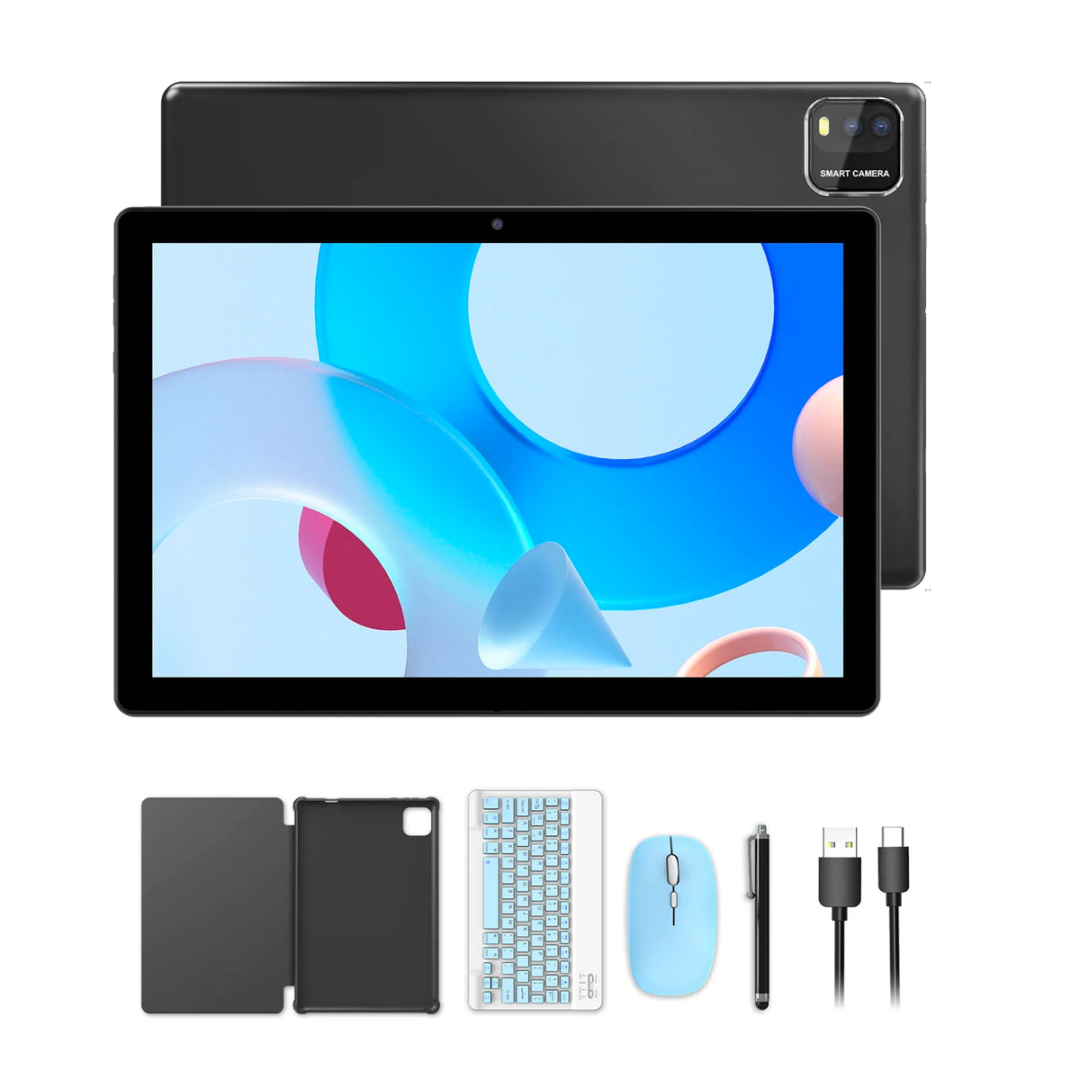 BAKEN 10-inch Android 15 tablet, quad-core processor, 12GB (3+9 expansion) RAM + 64GB storage, 5G WiFi, 1280*800 dual cameras
