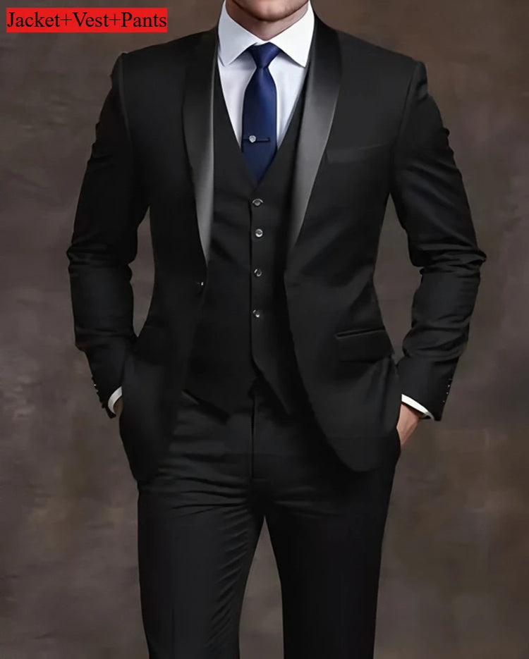 Elegant Men's Suit Sets- Slim Fit Tuxedo Set for Weddings & Formal Occasions, Black Suit