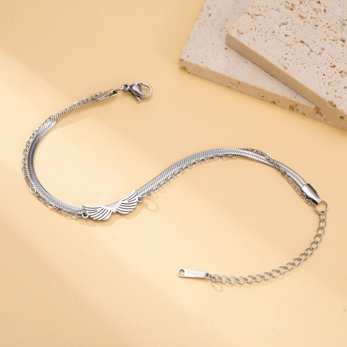 Lucktune Angel Wing Pendant Bracelet for Women Stainless Steel Beads Chain Bracelet Fashion Kpop 2025 New Jewelry Wedding Gift
