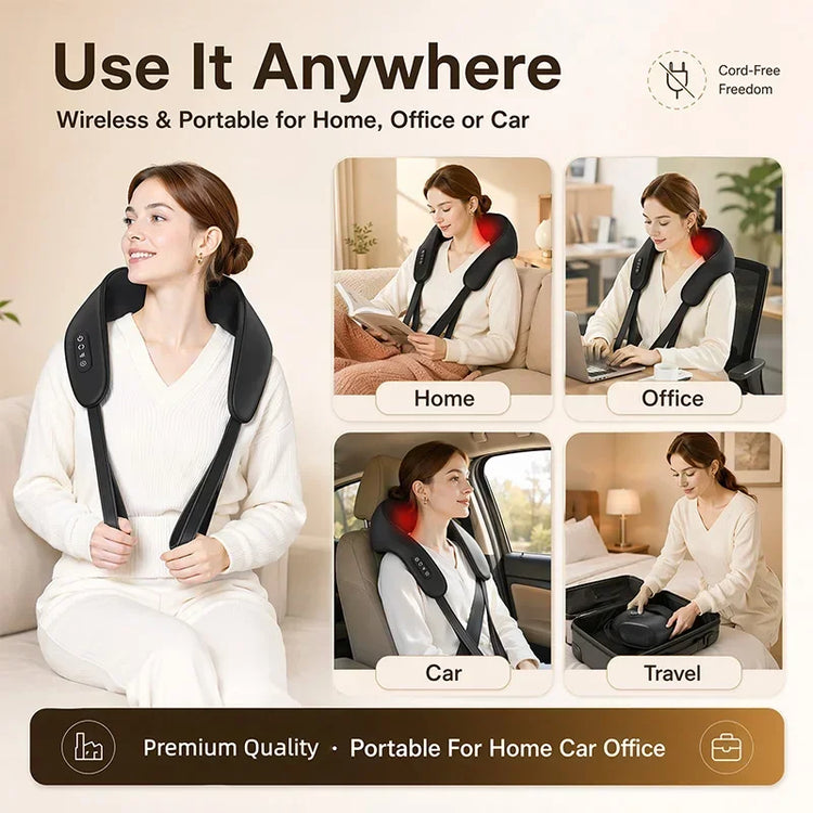 Shiatsu Neck and Shoulder Massager Heated Back Massager U Shape Deep Kneading Electric Massage Pillow For Neck Waist Leg Body