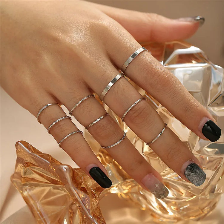 Silver Color Crystal Rings Set for Women, Cubic Zirconia Moon Arrow Flower Heart Finger Wedding Rings, Female Fashion Jewelry