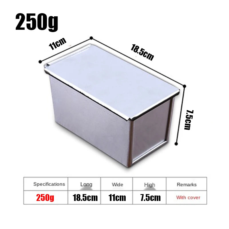 250g/450g/600g/750g/900g/1000g Aluminum Alloy Black Non-Stick Coating Toast Boxes Bread Loaf Pan Cake Mold Baking Tool with Lid