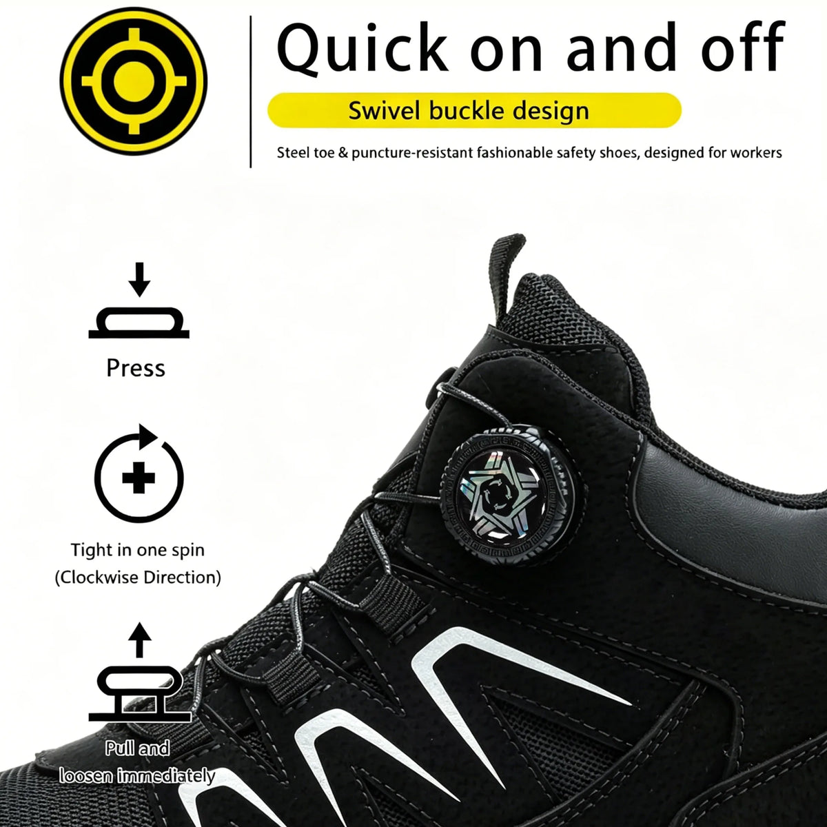 Rotating Button Safety Boots Shoes Man Steel Toe Safety Work Shoes Lightweight Non Slip Work Boots Men Sneaker