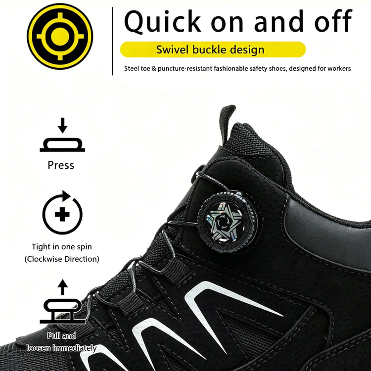 Rotating Button Safety Boots Shoes Man Steel Toe Safety Work Shoes Lightweight Non Slip Work Boots Men Sneaker