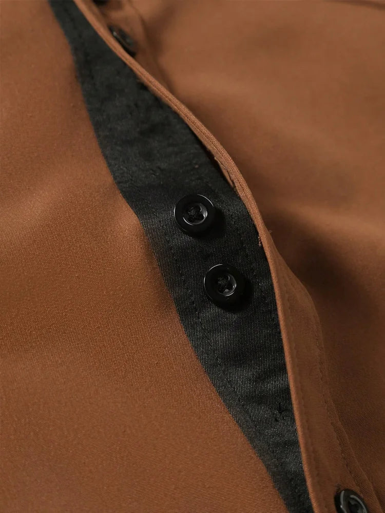 Men's Casual Business Long-sleeved Shirt, British Style Double Button Shirt, Slim Long-sleeved Lapel Shirt
