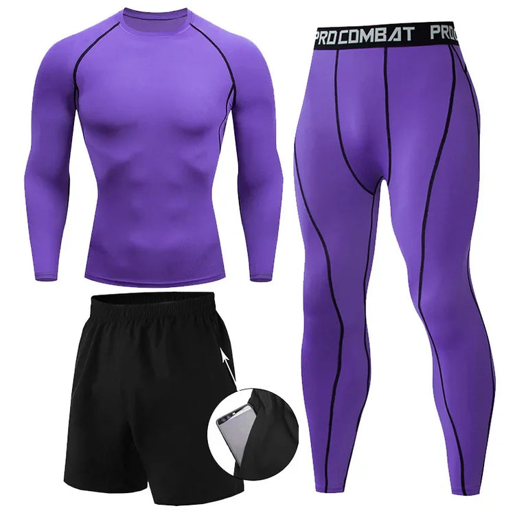 Men's 2/3pcs sets Boxing suit rashguard male kit MMA compression clothing men long-sleeved t-shirt+leggings tracksuit Sport Suit