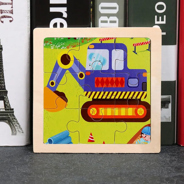 11*11cm 3D Wooden Puzzle Baby Toys Cartoon Animal Traffic Tangram Jigsaw Puzzle Early Learning Educational Toys for Children