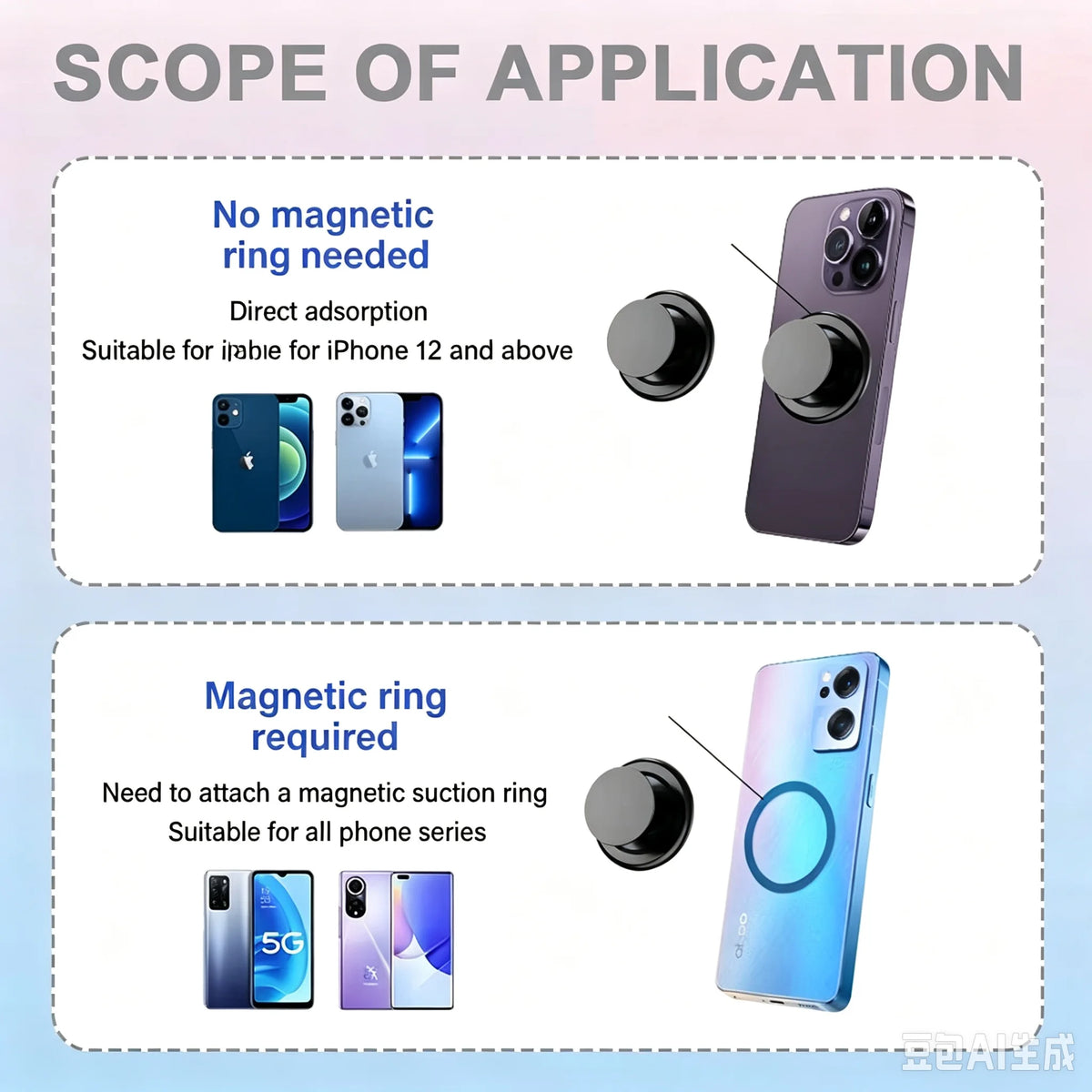 `Magsafe Magnetic Phone Grip, Removable Phone Back Hand Holder Compatible with iPhone Samsung Smartphones`