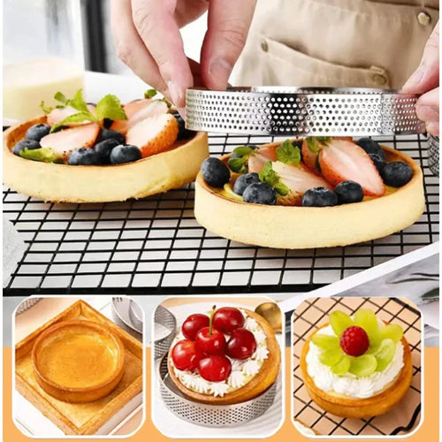 10PCS Round Stainless Steel Tart Ring Heat-Resistant Perforated Molds DIY Mousse Fruit Pie Tartlet Doughnut Mold Kitchen Tools
