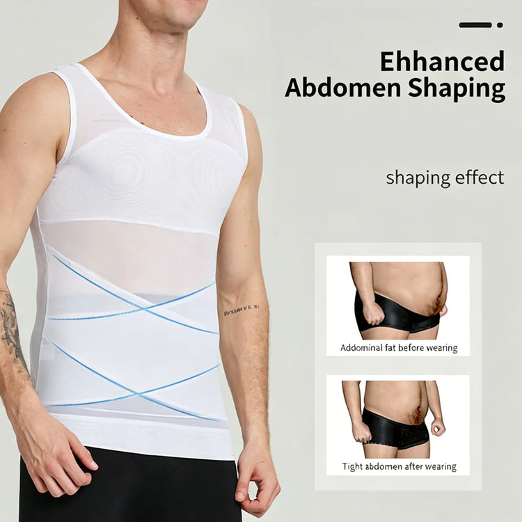 Men's Compression Shapewear Shirt, Chest & Abdomen Control Slimming Undershirt, Workout Vest & Tank Top