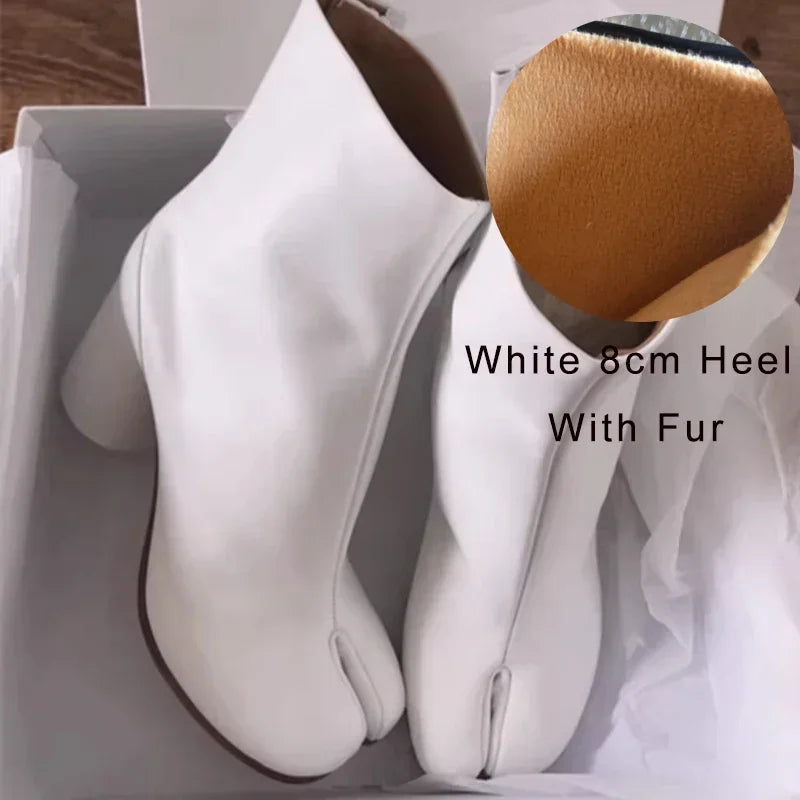 Luxury Brand Designer Tabi Split toe Ankle Boots Women Genuine Leather Chunky Round Heel Short Boots 2024 Autumn Winter Shoes