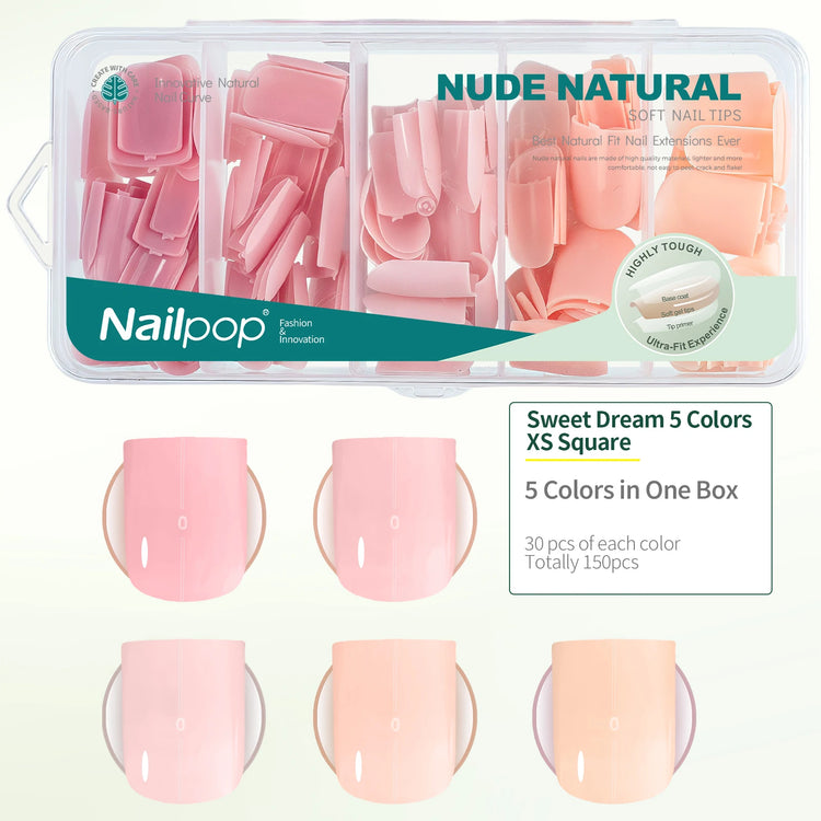 Nailpop 3-IN-1 Nude Natural Soft Nail Tips Set 140PCS Skin Tones Press on Nails Ultra-Fit Gel Nail Extensions Easy Manicure DIY