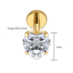 Right Grand ASTM F136 Titanium 16G Heart CZ Threaded Labret 3mm/4mm/5mm CZ Cartilage Tragus Helix Nose Stud Piercing Jewelry