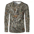 Men Camouflage Forest Hunting T-shirt Utdoor Quick Drying Breathable Hiking Long Sleeve T-shirt Fishing Camping Sports Tops Tees