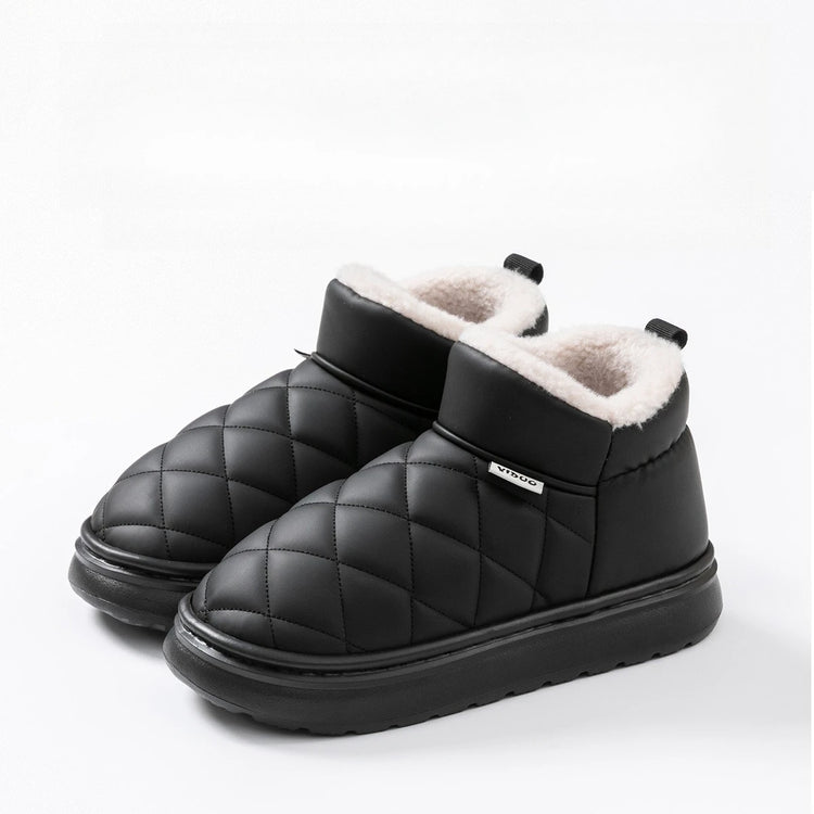 Waterproof Slip Resistant Winter Snow Boots Women Outdoor Traction Sole With Fur Lining Platform Cozy Slip On Slipper Shoes