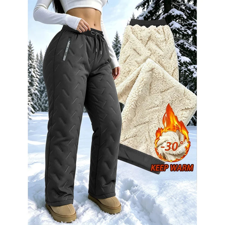 Women's Winter Fleece Pants With Drawstring Elastic Waistband Winter Warm Zipper Pocket Women's Outdoor Jogging Pants