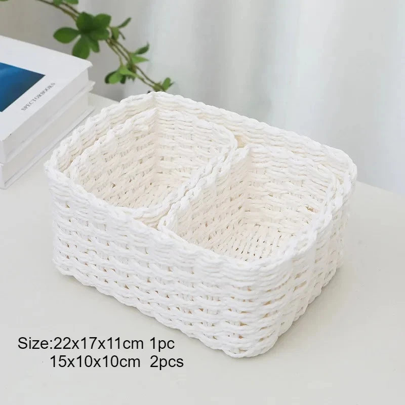 1/3pcs Handmade Straw Woven Soft Round Paper Rope Storage Basket for Organizing Decorative Storage Bins Office Storage Box