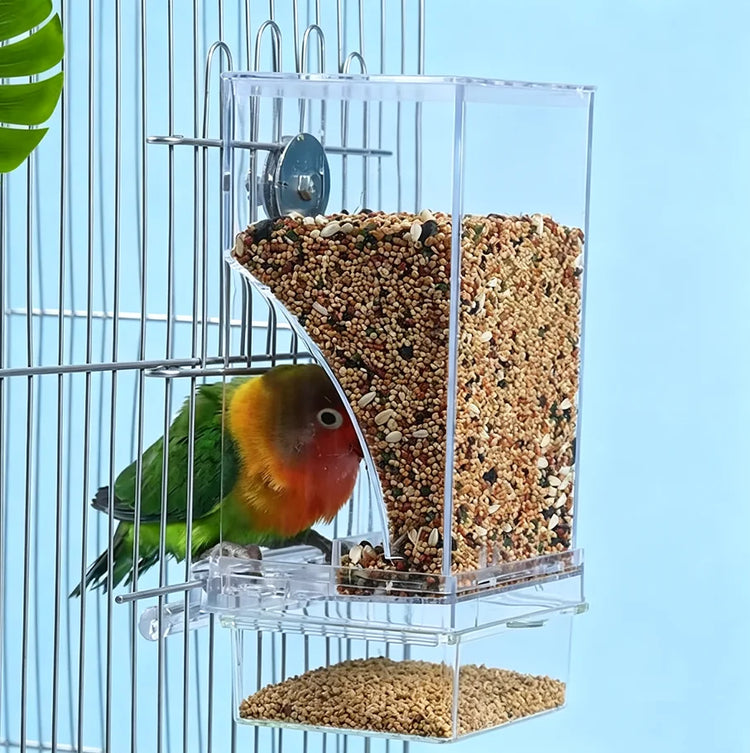 Parrot Feeder Anti-Spill Transparent Bird Food Box Clear Feeding Device for Parrots Durable Bird Feeding Box