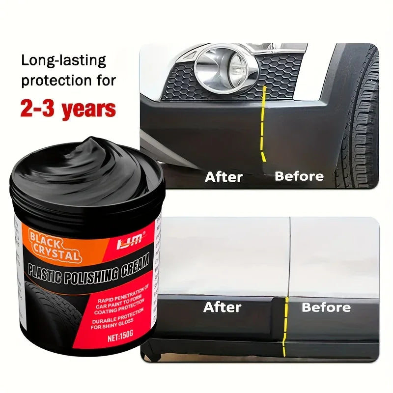 150g Plastic & Rubber Repair Paste - Black Crystal Polish for Car Scratches, Tire Shine & Interior Renewal, Anti-Aging & Fade Re